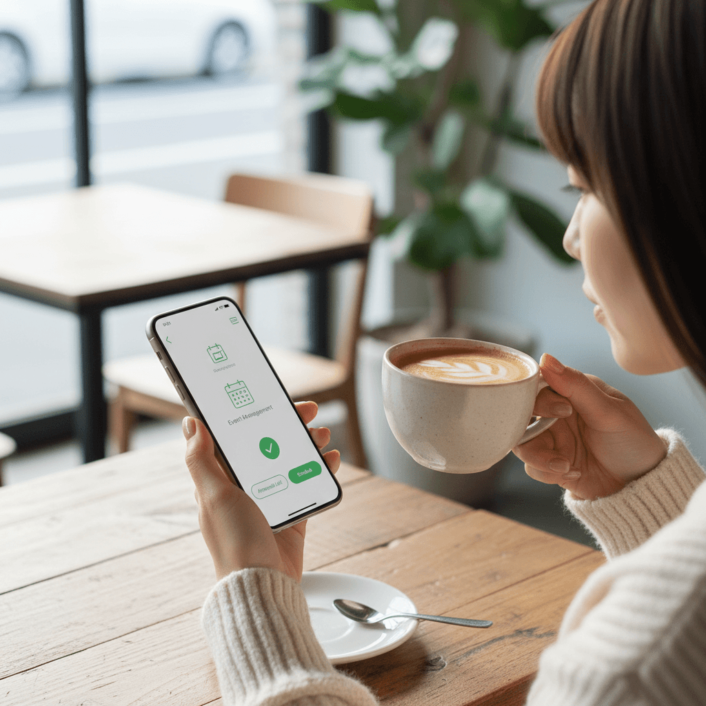 カフェでスマホでイベント管理